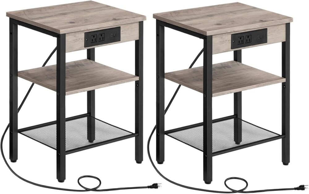 Set of 2 End Tables with Charging Station